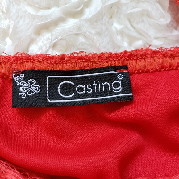 Casting Orange Sheer Lace Sleeveless Dress - Picture 7 of 8